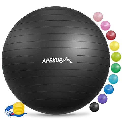 APEXUP Yoga Ball Exercise Ball, Pilates Ball, Anti Slip Stability Ball, Heavy Duty Gym Ball for Fitness, Balance, Core Workout, Physical Therapy - XL (27"~30") 75cm - Black