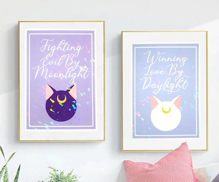 Holographic Sailor Moon Art Print | Luna and Artemis