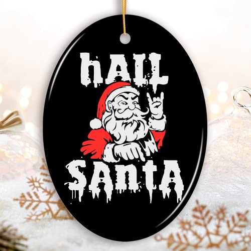 Hail Santa Heavy Metal Christmas Ornament, Emo Goth Rockstar