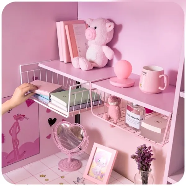 12.32US $ 25% OFF|Under The Table Shelf Kitchen Cabinet Layered Partition Hanging Basket Desk Finishing Storage Rack Organizer Office Supplies - Stationery Holder - AliExpress