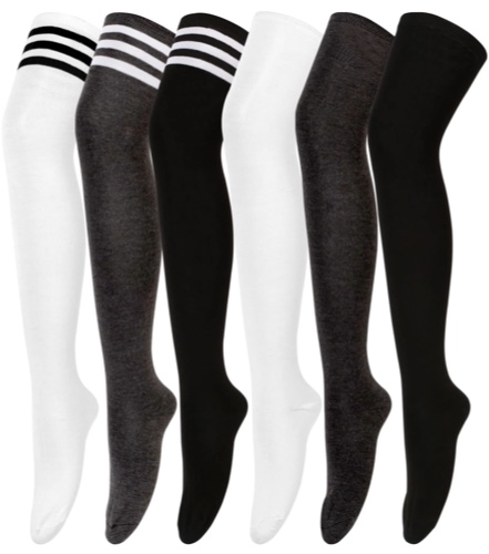 Womens Thigh High Socks Over the Knee High Striped Stocking Boot Leg Warmer Long Socks for Daily Wear Cosplay - G-6 Pairs-6colors One Size