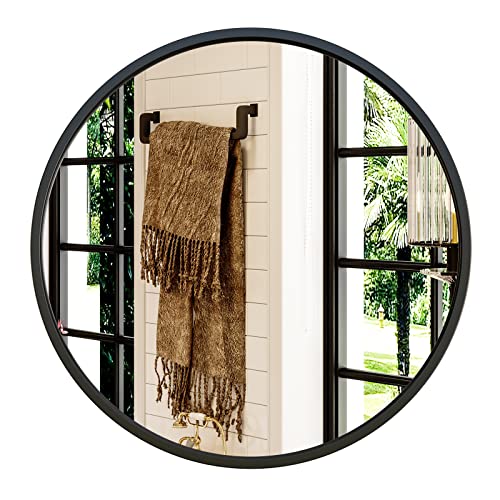 Growsun Black Round Mirror, 24 inch Circle Wall Mirror for Bathroom Vanity, Entryway Living Room, Matte Black Metal Frame for Home Decor - Black - 24 inch