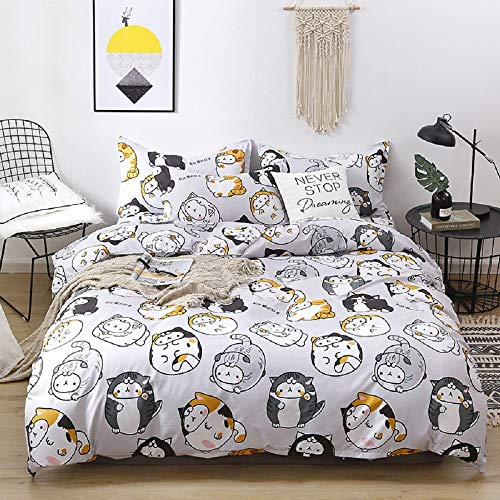Cat Duvet Cover Twin, 100% Lightweight Microfiber Cat Bedding Set for Men and Women, Cute Kawaii Cat Modern Printed Duvet Cover, with Zipper Closure Luxury Ultra Soft Durable (3pcs, Twin) - 313 - Twin
