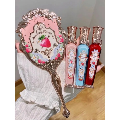 Glittering Strawberry Berry Angelic Makeup Mirror for Vanity Display - Pink