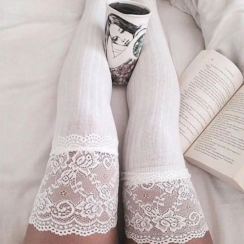 Kawaii Lace Stockings for Elegant Over-the-Knee Style - White