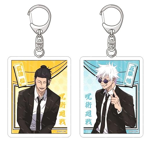 MayDee Jujutsu Kaise Schlüsselanhänger Anime Geto Suguru Satoru Gojo Figur Anhänger Cosplay Accessories 2 Schlüsselanhänger Aus Acryl, Geburtstags Geschenk, 6cm Doppelseitig Bedruckte Anime Deko