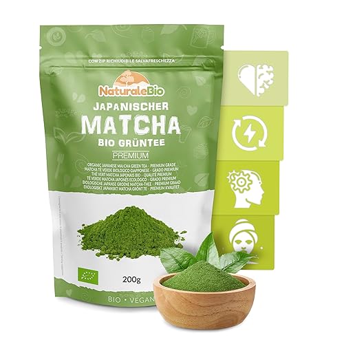 Matcha Tee Pulver Bio - Premium-Qualität - 200g. Original Green Tea aus Japan. ideal zum Trinken. Grüntee-Pulver für Latte, Smoothies, Matcha-Getränk. Hergestellt in Uji, Kyoto. - 200 g (1er Pack)