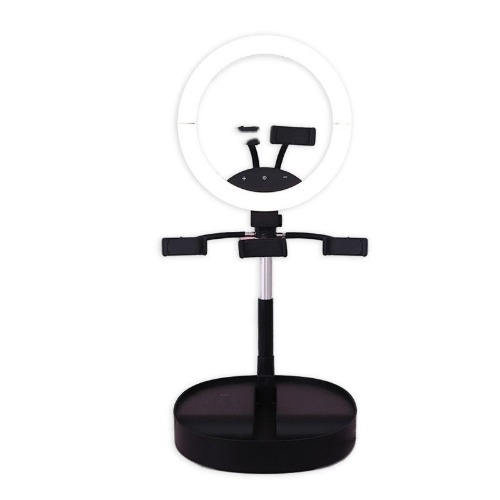 Deluxe Rechargeable Ring Light (with Built-in Battery) - Ink Black / Ring Light with 1 Phone Holder