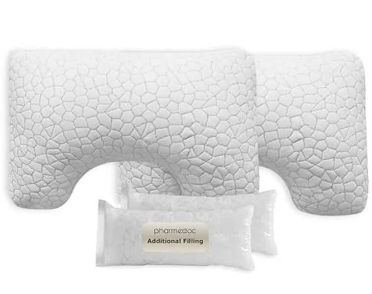 Pharmedoc Memory Foam Pillows - Side Sleeper Pillow - Curved Pillow - Deep Center - Neck Pillow for Pain Relief - Queen Bed Pillow 2 Pack - Adjustable Shredded Memory Foam