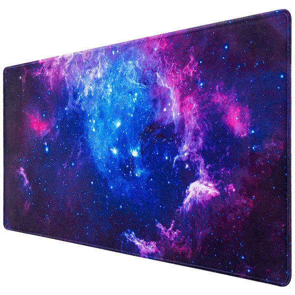 Gaming Mouse Pad, Canjoy Extended Mouse Pad, 31.5x15.7x0.12inch XXL Large Big Computer Keyboard Mouse Mat Desk Pad with Non-Slip Rubber Base and Stitched Edge for Home Office Gaming Work (Galaxy Print) - XXX-Large Galaxy Print