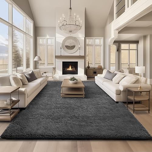 Ophanie Area Rugs 9x12 Living Room, Large Grey Bedroom Carpet, Big Shag Indoor Thick Soft Nursery Rug, Gray Fluffy Carpets for Boy and Girls Room Dorm Home Decor Aesthetic - 9x12 Feet - 1- Grey