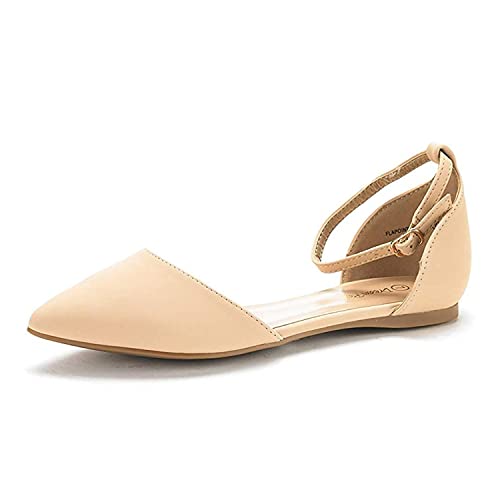 DREAM PAIRS Flapointed Women's Casual D'Orsay Pointed Plain Ballet Comfort Soft Slip On Flats Shoes - 5 - Nude/Nubuck
