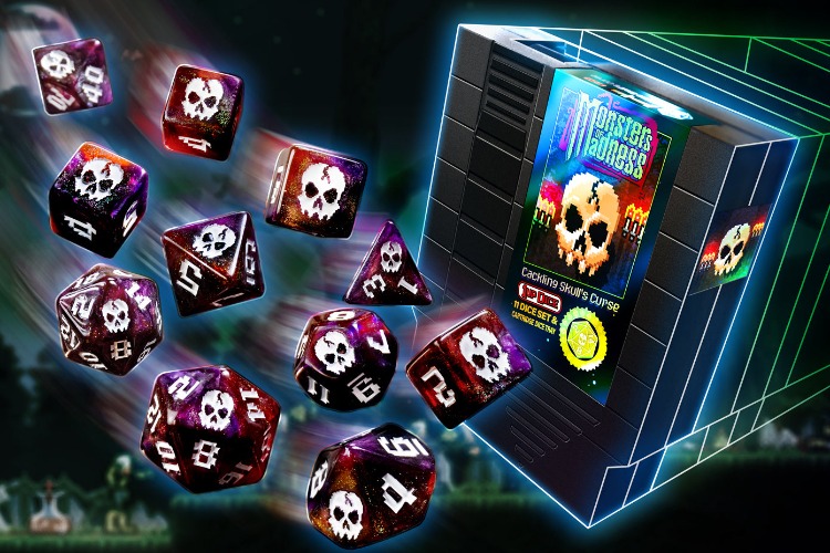 1UP-Dice Cackling Skull polyhedral set
