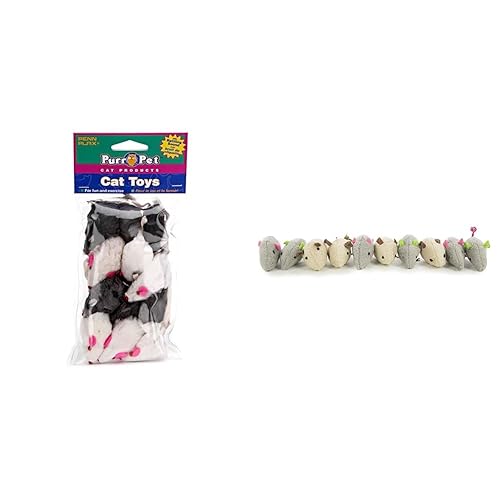 Penn-Plax Play Fur Mice Cat Toys | Mixed Bag of 12 Play Mice with Rattling Sounds | 3 Color Variety Pack - CAT531, Black and White + SmartyKat (10 Count) Skitter Critters Value Pack Catnip Cat Toys - Gray/Cream, 10 Count - Cat Toys + Cat Toys, 10 Count