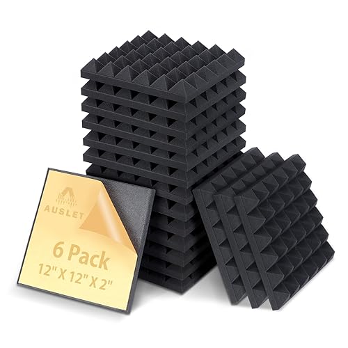 Pyramid Sound Proof Foam Panels for Wall with Self Adhesive, 12" X 12" X 2" Acoustic Foam Panels High Density, 6 Pack Soundproof Wall Panels Fast Expand, Soundproof Foam for Home Office Studio (Black) - 12 x 12 x 2 Inches（6 sq ft） - Self Adhesive - 6pcs Pyramid Panels