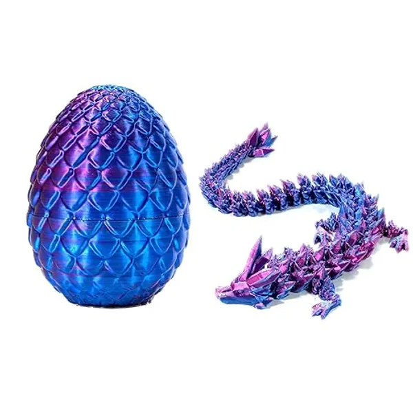 3D Printed Dragon - Full Articulated Crystal Dragon with Egg,Home Office Decor Executive Desk Toys,Adults Surprise Fidget Toys for Autism/ADHD (Laser Purple,12") - Laser Purple