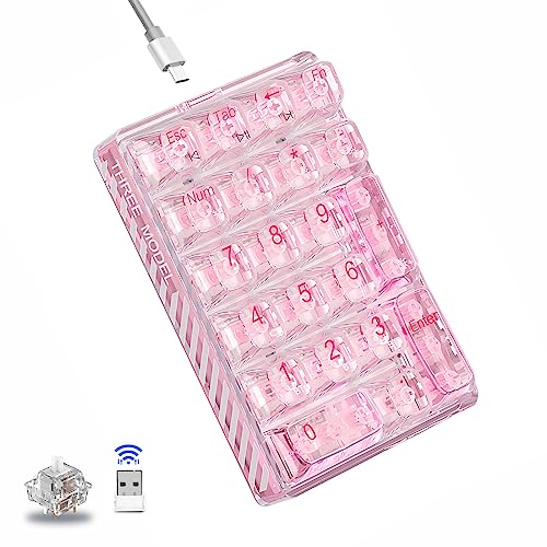 AULA 21 Key Tri-Mode Connect Number Pad, Transparent Bluetooth Keyboard Number Pad, Mechanical Numpad, Hot Swappable Numeric keypad with Transparent Keycaps, 18 Backlit Wireless Number Pad (Pink) - Pink