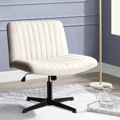 PUKAMI Armless Office Desk Chair No Wheels,Fabric Padded Modern Swivel,Height Adjustable Wide Seat Computer Task Vanity Chair for Home Office,Mid Back Accent Chair (Beige) - Beige