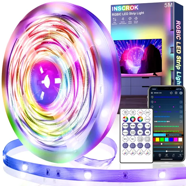 5M RGBIC Led Strip Lights, Inscrok 16.4ft Dream Color USB Smart TV Backlight Bluetooth APP Control with Remote Music Sync Multicolor Effect Power Strip Rainbow Led Light Strip for Bedroom Party Decoration