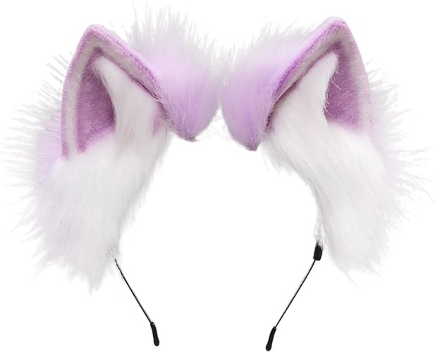 BNLIDES Handmade Fur Fox Wolf Cat Ears Headwear Women Men Cosplay Costume Party Cute Head Accessories for Halloween - Purple White