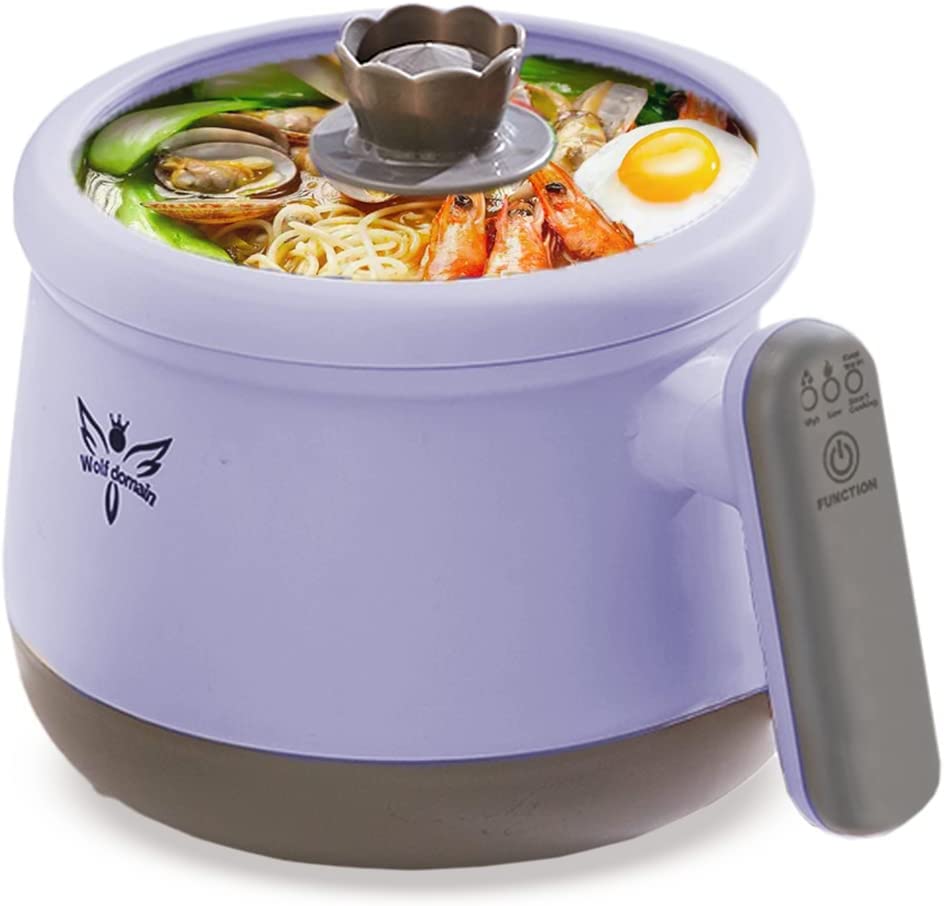 Avkobow Smart Automatic Multi-function Electric Hot Pot 1.8L, Shabu Shabu Mini Non-Stick Hot Pot with Multi-Power Control, Electric Cooker with Tempered Glass Lid for Family, Party and Friends Gathering (Purple) - Purple