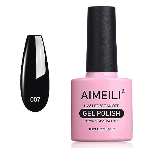 AIMEILI Esmaltes Semipermanentes de Uñas en Gel UV LED Soak off Negro, Esmaltes de Uñas - Blackpool (007) 10ml - GP007 - 10 ml (Paquete de 1)