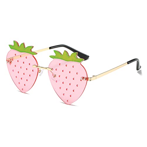 YAMEIZE Unique Strawberry Sunglasses Funky Cute - Women Men Festival Party Rave Halloween Christmas Colorful Eye Glasses - Gold Pink