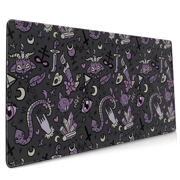 Extended Gaming Mouse Pad with Stitched Edges, Purple Black Goth Spooky Large XXL Mousepad, Non-Slip Rubber Base Desk Pad Keyboard Mat for Laptop, Computer & PC,35.4" X 15.7" Inch (Style 1)
