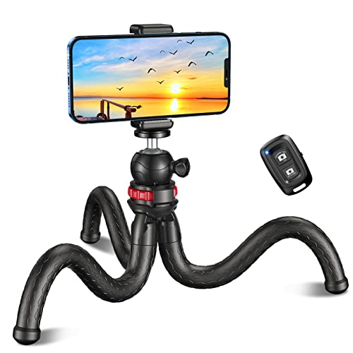 CIRYCASE Treppiede Smartphone, Flessibile Mini Cavalletto per Smartphone Octopus con Telecomando Wireless, 360° Rotabile & Portatile, Compatibile con Phone/Camera, Ideal per Selfie/Registrazioni Video