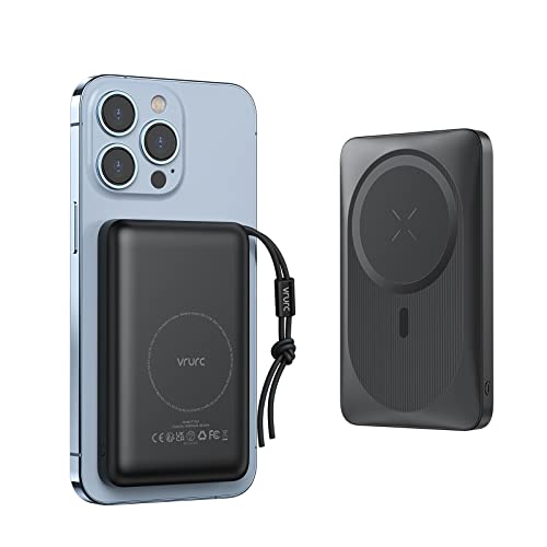 Power Bank Wireless 10000mAh, VRURC Caricatore Portatile Ricarica Rapida, USB C PD 20W & QC 22.5W Power Bank, 3 Uscite e 2 ingressi Compatibile con iPhone 14/13/12 /Pro/Mini/Pro Max ecc - Nero - Black