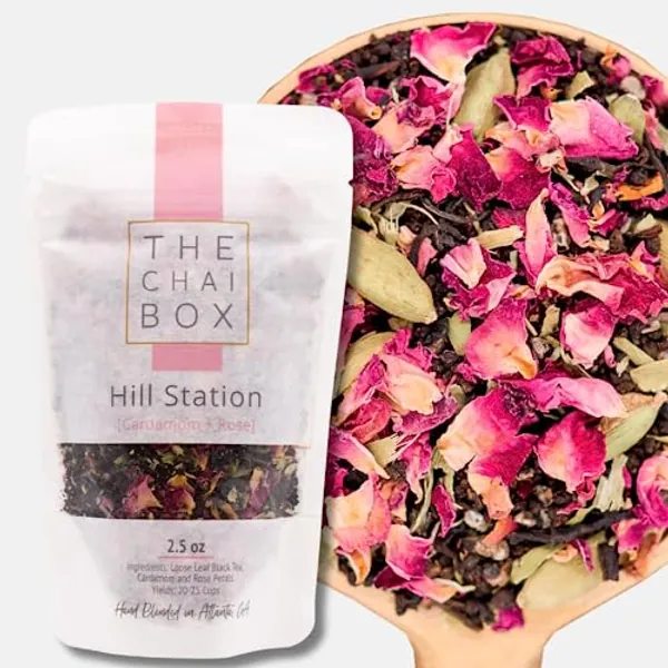 The Chai Box - Premium Rose Chai Tea - Makes 25 Servings - Loose Leaf Black Tea w/Rose Petals & Cardamom - Featured in Oprah's Favorite Things - Made in Small Batches w/Single-Origin Spices - 2.5oz