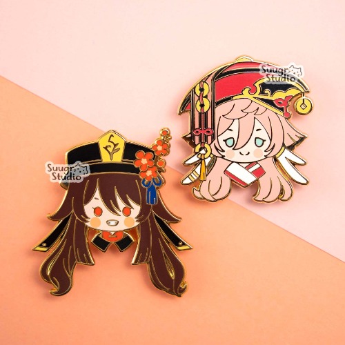 Genshin Impact Hutao/Hu Tao & Yanfei Hard Enamel Pin - Set of Both / [A Grade] / Simple Rubber Back