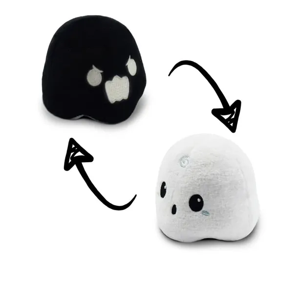 The Original Reversible Ghost Plushie | TeeTurtle’s Patented Design | Show your mood without saying a word! , White/Black - Black + White Ghost