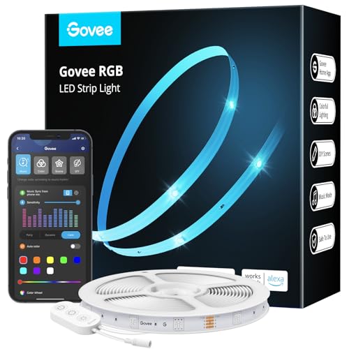 Govee 16.4ft WiFi LED Strip Lights, Smart RGB LED Lights Work with Alexa and Google Assistant, Color Changing Light Strip with Music Sync, App Control LED Lights for Bedroom, Valentine's Day, Kitchen - 16.4FT
