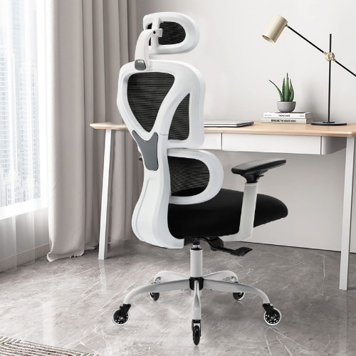 KERDOM Ergonomic Office Chair, Home Desk Chair, Comfy Breathable Mesh Task Chair, High Back Thick Cushion Computer Chair with Headrest and 3D Armrests, Adjustable Height Home Gaming Chair F-White - White 9070-F