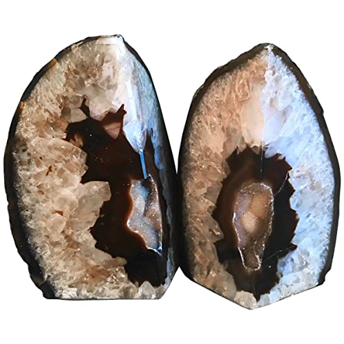 AMOYSTONE Agate Bookends Black Geode Book Ends Heavy Duty Bookend Holder Decorative with Rubber Bumpers Small(1 Pair, 2-3 LBS) - Natural Black - 2-3LBS