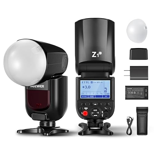 NEEWER Z1-C TTL Round Head Flash Speedlite for Canon with Magnetic Dome Diffuser, 76Ws 2.4G 1/8000s HSS Speedlight, 10 Levels LED Modeling Lamp, 2600mAh Battery, 480 Full Power Shots, 1.5s Recycling - for Canon
