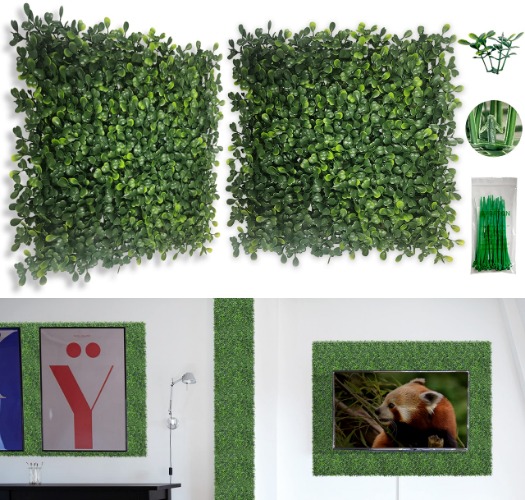 Bybeton Artificial Green Wall Panel,10"x 10"(12pcs) Boxwood Faux Grass Wall Panels for Interior Wall, Backdrop Wall,Garden Wall and Indoor Outdoor Plant Wall Decor - 10*10IN 12P Green
