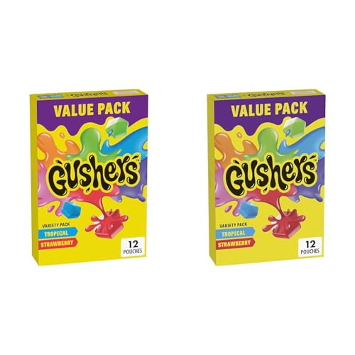 Gushers Fruit Flavored Snacks, Strawberry Splash and Tropical, 12 ct (Pack of 2) - Strawberry, Tropical - 0.8 Ounce (Pack of 24)