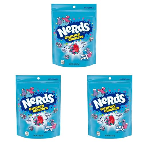 Nerds Gummy Clusters Candy, Very Berry, Resealable 8 Ounce Bag (Pack of 3) - Very Berry - 8oz (3 Pack)