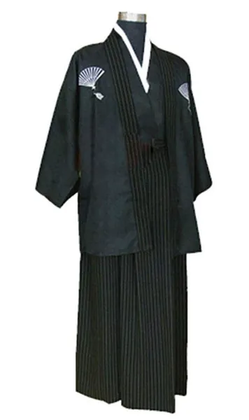 CRB Mens Boys Japanese Traditional Samurai Men Kimono Warrior Robe Outfit Costume… (Child's Height 150cm, Black)