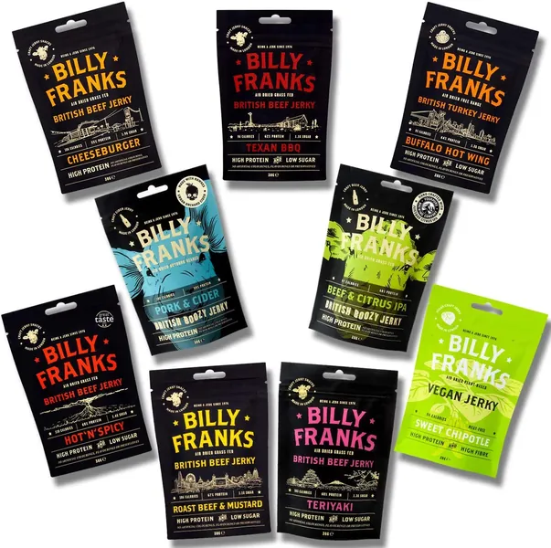 Billy Franks Gluten Free Beef Jerky - High Protein - Healthy Keto Snack - Biltong - 9 Packs x 30g (Variety Pack)