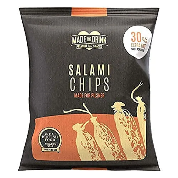 Made For Drink - Salami Chips, 30g x 10 Packs, Deliciously Moreish Savoury Meat Snacks for Pilsner & Craft Lager, Low Carb Keto, Premium Taste and Flavour