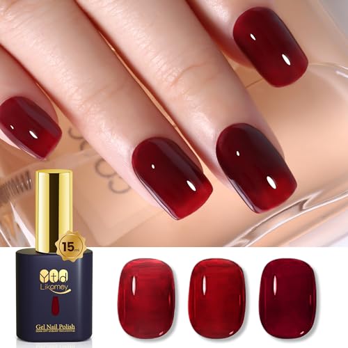 YTD Likomey Nude Gel Nail Polish,Berry Red 15ml Translucent Neutral Jelly Sheer Spring Women‘s Day Gift UV Nail Gel Vernis,LS301 - 15.00 ml (Pack of 1) - Berry Red