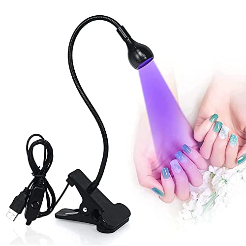 Brokimis Mini UV Light for Gel Nails LED Curing Lamp with Flexible Gooseneck & Clamp 3W Portable Small Manicure Nail Dryer for Resin Curing Nail Art - Black