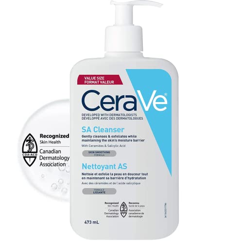 CeraVe SALICYLIC ACID Cleanser, Renewing SA Smoothing BHA Exfoliant for Face. Suitable for Keratosis Pilaris & Psoriasis. Gentle Cleanser With Hyaluronic Acid, Niacinamide, Vitamin D & Ceramides. Fragrance Free, No microbeads, 473ml - Fragrance Free - 473 ml (Pack of 1)