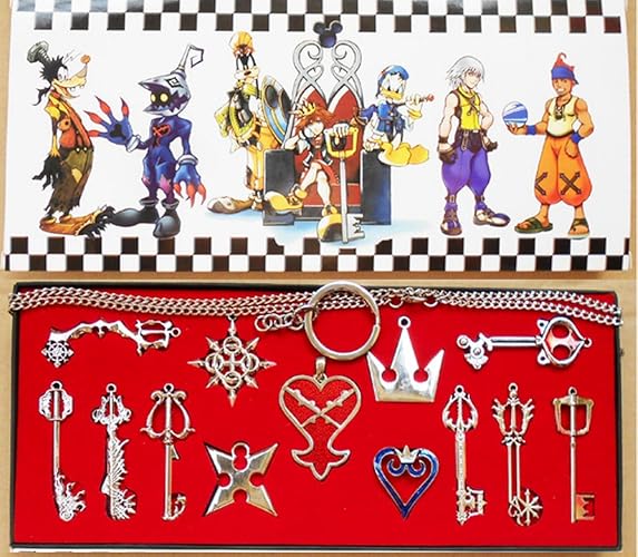 XCOSER Kingdom Hearts Keyblade Sora Weapon Keychain Pendant for Collection mens Silver 13pcs