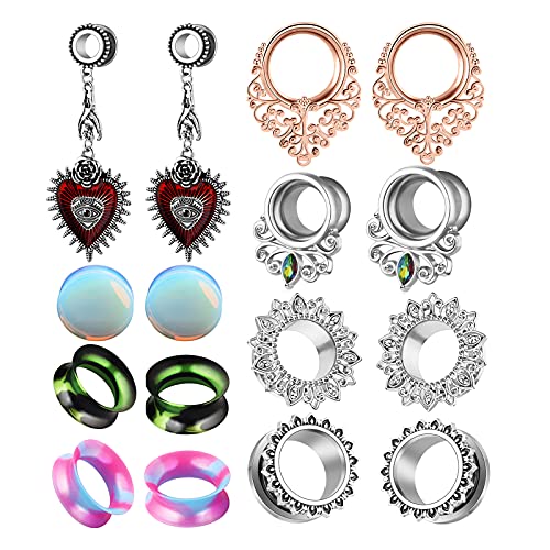 TIANCI FBYJS 8 Pairs Dangle Gauges For Women Surgical Steel Ear Tunnels Earrings Gauges Silicone Opal Plugs Gagues For Ear Body Piercing Stretcher Hangling Gauges - set3: 10mm=00g