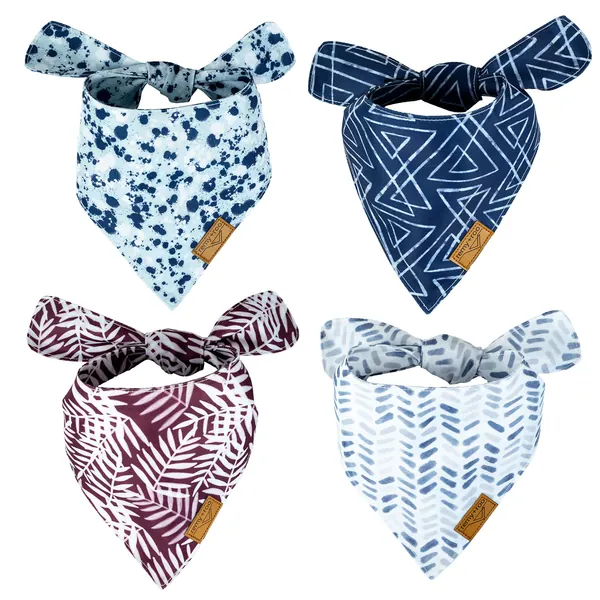 Remy+Roo Dog Bandanas - 4 Pack | Classic Set | Premium Durable Fabric | Unique Shape | Adjustable Fit | Multiple Sizes Offered - Large