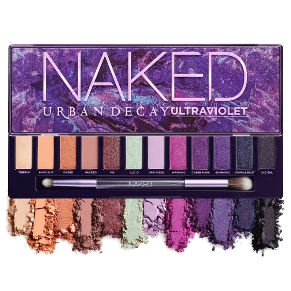 Urban Decay Naked Ultraviolet Eyeshadow Palette, 12 Vivid Neutral Shades with Purple Pop - Ultra-Blendable, Rich Colors with Velvety Texture - Set Includes Mirror & Double-Ended Makeup Brush - Naked Ultraviolet